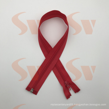 High quality No. 5 auto lock red nylon zipper for Garments/Home textile/Pillow/Bags